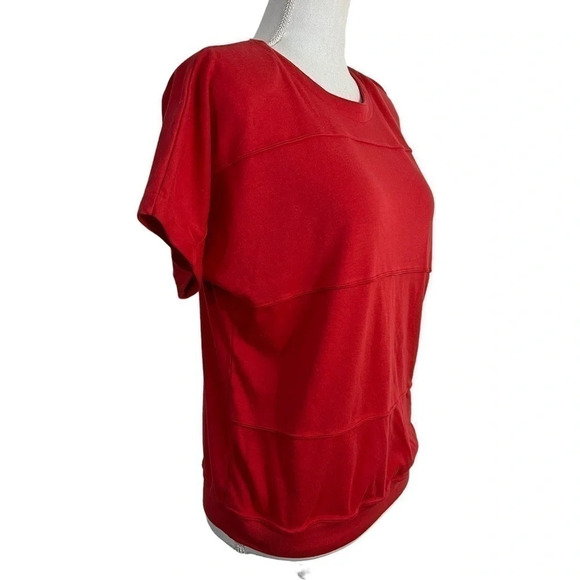 Headliners 80s 90s Medium Red Short Sleeve Shirt Shoulder Pads Stitching Details - Picture 2 of 8